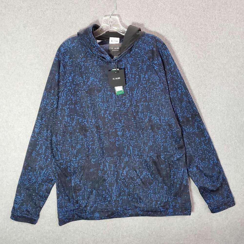 Algo Men Sweatshirt Large Blue Abstract Hoodie Fleece‎ Lightweight Pullover NWT
